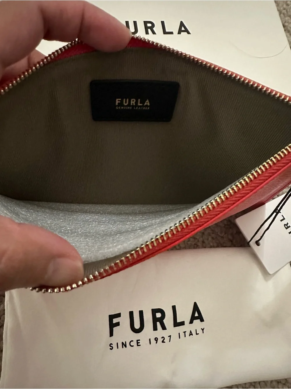 Furla Red Leather Wristlet Pouch with Gold Logo